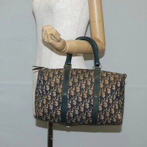 Christian Dior Trotter Canvas Boston Bag Navy Silver Auth bs28283